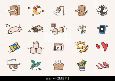 Cute social distancing and quarantine icon set vector Stock Vector