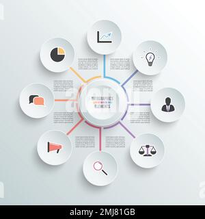 Vector illustration infographics. Business concept with 8 options. For content, diagram, flowchart, steps, parts, timeline infographics, workflow, cha Stock Vector