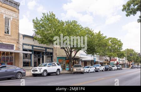 New Braunfels, Texas, USA - October 14, 2022: The old business district on San Antonio Street Stock Photo