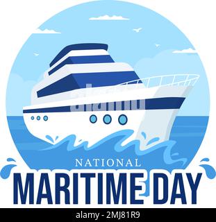 World Maritime Day Illustration with Sea and Ship for Web Banner or Landing Page in Flat Blue Nautical Celebration Cartoon Hand Drawn Templates Stock Vector
