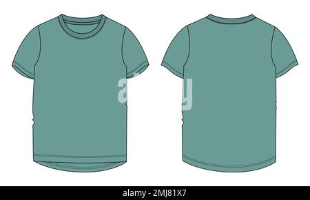 T-shirt Technical sketch fashion template for Women's.Vector art illustration Clothing mock up front and back view Stock Vector