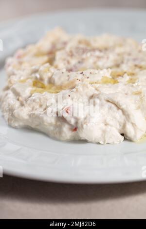 Turkish style eggplant appetizer, eggplant salad, Roasted Eggplant Salad, Turkish name Patlican salatasi, babaganus Stock Photo