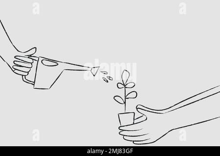 Watering plant doodle vector environment concept Stock Vector