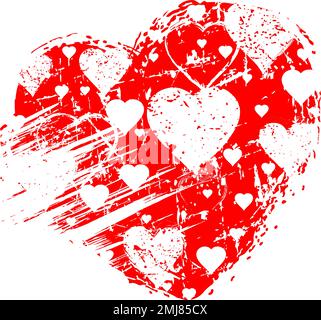 Red grunge heart shape. Vector illustration. Love sign. Distressed dirty artistic design element for print, template for Valentines day, wedding Stock Vector