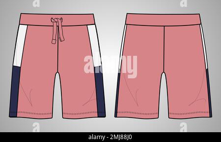 Boys Sweat Shorts vector fashion flat sketch template. Young Men Technical Drawing Fashion art Illustration. Stock Vector