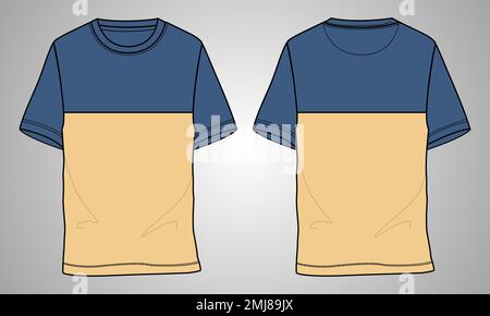 Regular fit Short sleeve T-shirt technical Sketch fashion Flat Template. Vector illustration basic apparel design front and Back view. Stock Vector