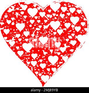 Red grunge heart shape. Love sign. Distressed dirty artistic design element for print, template for Valentines day, wedding Stock Vector