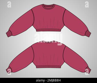 Crop Sweater fashion Dress design Overall Technical sketch vector template for ladies. Modern stylish dress design mock up. Stock Vector