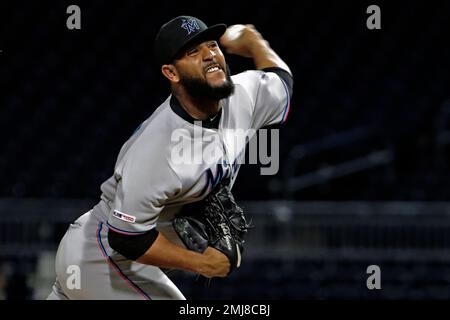 Miami Marlins relief pitcher Jarlin Garcia delivers during the ninth inning  of a baseball game against the Pittsburgh Pirates in Pittsburgh, Thursday,  Sept. 5, 2019. (AP Photo/Gene J. Puskar Stock Photo - Alamy