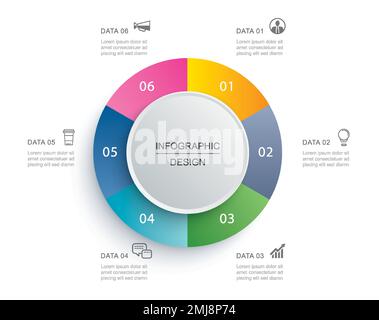 Infographics circle timeline with 6 number data template. Vector illustration abstract background. Stock Vector