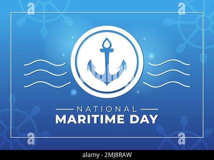 World Maritime Day Illustration with Sea and Ship for Web Banner or Landing Page in Flat Blue Nautical Celebration Cartoon Hand Drawn Templates Stock Vector