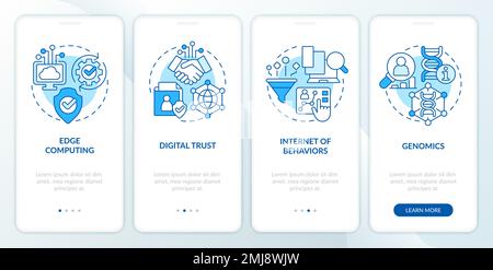 Information technology trends blue onboarding mobile app screen Stock Vector