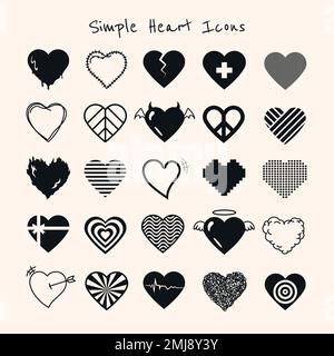 Black simple heart icon vector set Stock Vector