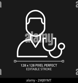 Diagnostics pixel perfect white linear icon for dark theme Stock Vector