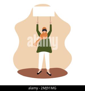 Woman wearing hijab protests with banner. Vector illustration A woman is fighting for her rights. Stock Vector