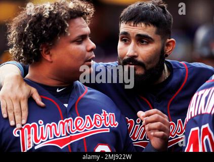 CLEVELAND, OH - APRIL 28: Willians Astudillo (64) of the Minnesota Twins  looks up after hitting a solo home run in the third inning of a game  against Stock Photo - Alamy