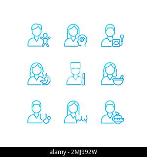 Medical clinic services pixel perfect gradient linear vector icons set Stock Vector