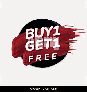Watercolor shopping badge sticker, buy 1 get 1 free, abstract design vector Stock Vector