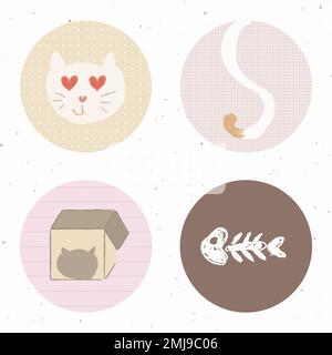 Cat story highlights icon set for social media vector Stock Vector