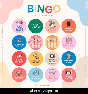 Self quarantine social media story bingo challenge vector Stock Vector