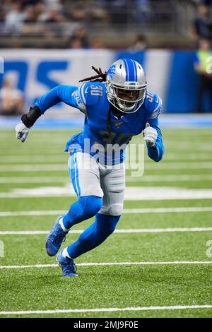 Detroit Lions defensive back Dee Virgin (30) steps on the line for