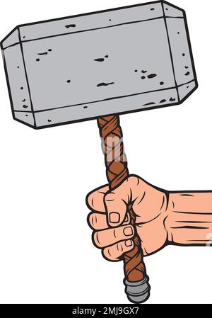 Thor Hammer in Hand Color. Vector Illustration. Stock Vector