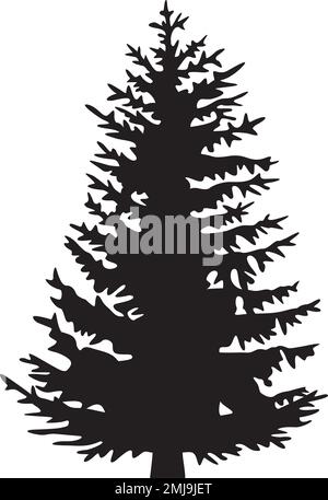 Pine tree black and white. Vector illustration. Stock Vector