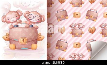 Monkey with diplomat - seamless pattern Stock Vector