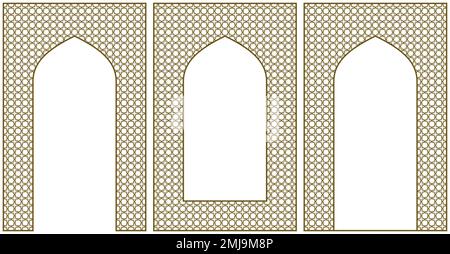 Arches and frames with arabic geometric ornament.Brown color. Stock Vector