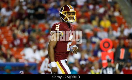 Landover, Maryland, USA. 29th Aug, 2019. 8Washington Redskins defensive  tackle JoJo Wicker (64) celebrates after making the huge stop during a goal  line stand in the preseason game between the Baltimore Ravens