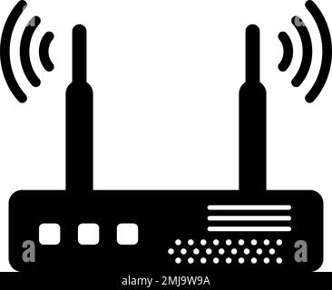 Internet Wi-Fi router silhouette. Relaying equipment. Editable vector. Stock Vector