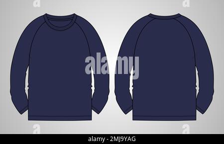 Long sleeve T shirt technical fashion flat sketch vector Illustration template front, back views Stock Vector