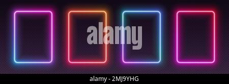 Neon gradient rectangular frames, glowing borders set, colorful futuristic UI design elements. Stock Vector