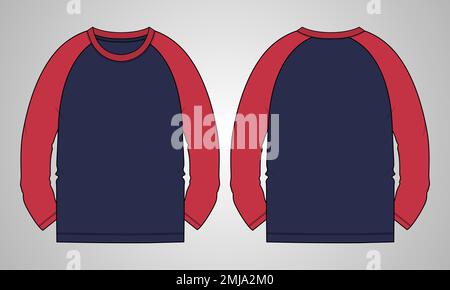 Long sleeve T shirt technical fashion flat sketch vector Illustration template front, back views Stock Vector