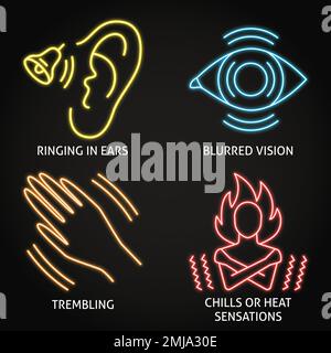 Neon stress and depression symptoms icon set. Vector illustration Stock ...