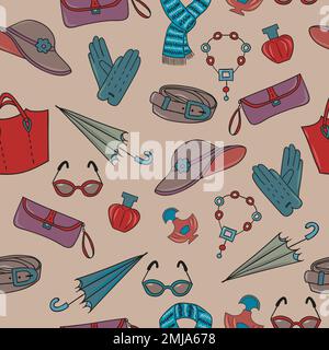 Fashion cloth seamless pattern. Women clothes and accessories