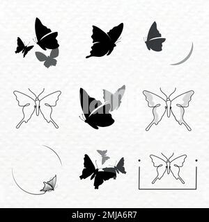 Butterfly logo badge, black aesthetic vector flat design set Stock Vector
