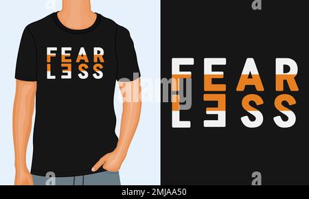 Fearless. Typography t-shirt Chest print design Ready to print. Modern, lettering t shirt vector illustration isolated on black template view. Stock Vector