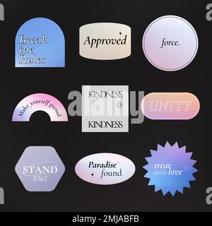 Aesthetic word sticker, holographic pastel gradient clipart vector set Stock Vector