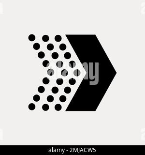 Dotted arrow icon, sticker, direction symbol vector in black and white Stock Vector