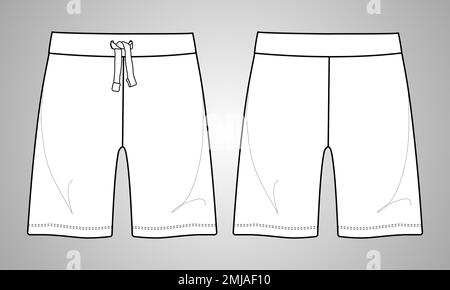 Boys Sweat Shorts vector fashion flat sketch template. Young Men Technical Drawing Fashion art Illustration. Stock Vector