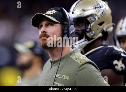 FILE - New Orleans Saints defensive end Scott Patchan (60) runs through  drills during training camp at their NFL football training facility in  Metairie, La., Thursday, Aug. 4, 2022. Guardian Caps helped