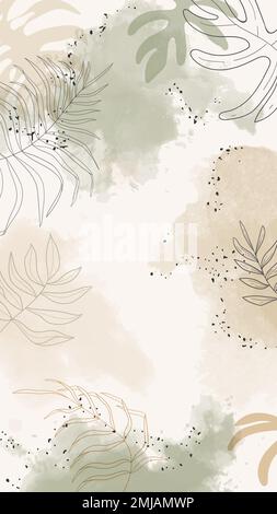 Beige leafy watercolor mobile phone wallpaper vector Stock Vector