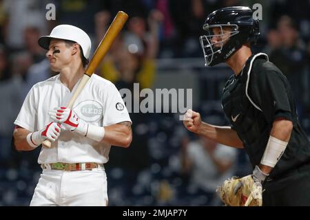 Cincinnati Reds' Derek Dietrich reacts in a baseball game against the  Houston Astros, Wednesday, June 19, 2019, in Cincinnati. The Reds won 3-2.  (AP Photo/Aaron Doster Stock Photo - Alamy