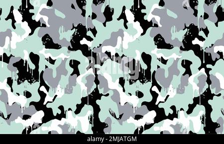 Texture military camouflage repeats seamless Vector Pattern For fabric, background, wallpaper and others. Classic clothing print. Abstract monochrome Stock Vector
