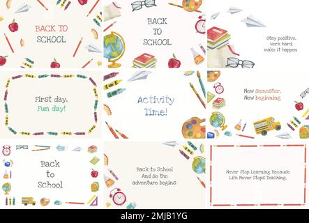 Editable eduction banner template vector set for back to school illustration Stock Vector