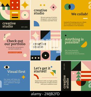 Editable social media template vector bauhaus inspired flat design set Stock Vector