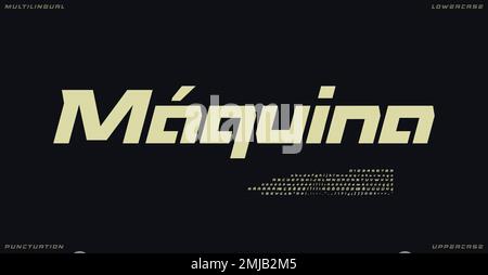 Geometric automotive multilingual professional typeface, sport sans serif letters, dynamic font for speed race logo, daring headline, racing car Stock Vector