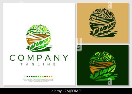 Vegan logo design template. Vegan food logo vector. Stock Vector