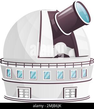 Astronomical buiding with big telescope. Cartoon observatory icon isolated on white background Stock Vector